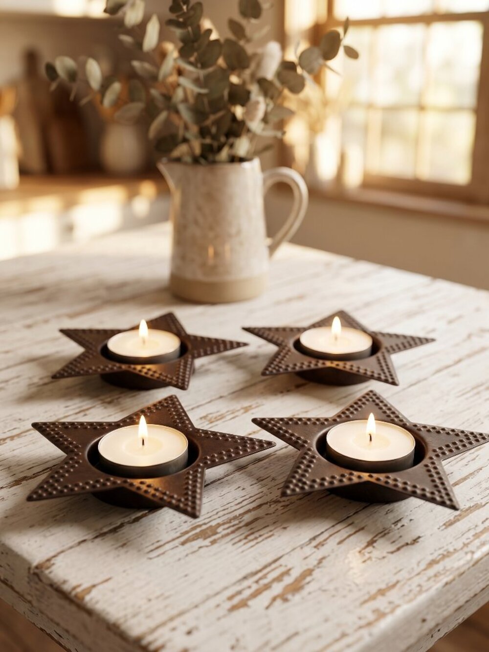 4 Antique Black Metal Star Tealight Holders Home Decor-Excellent Condition! - Picture 5 of 11